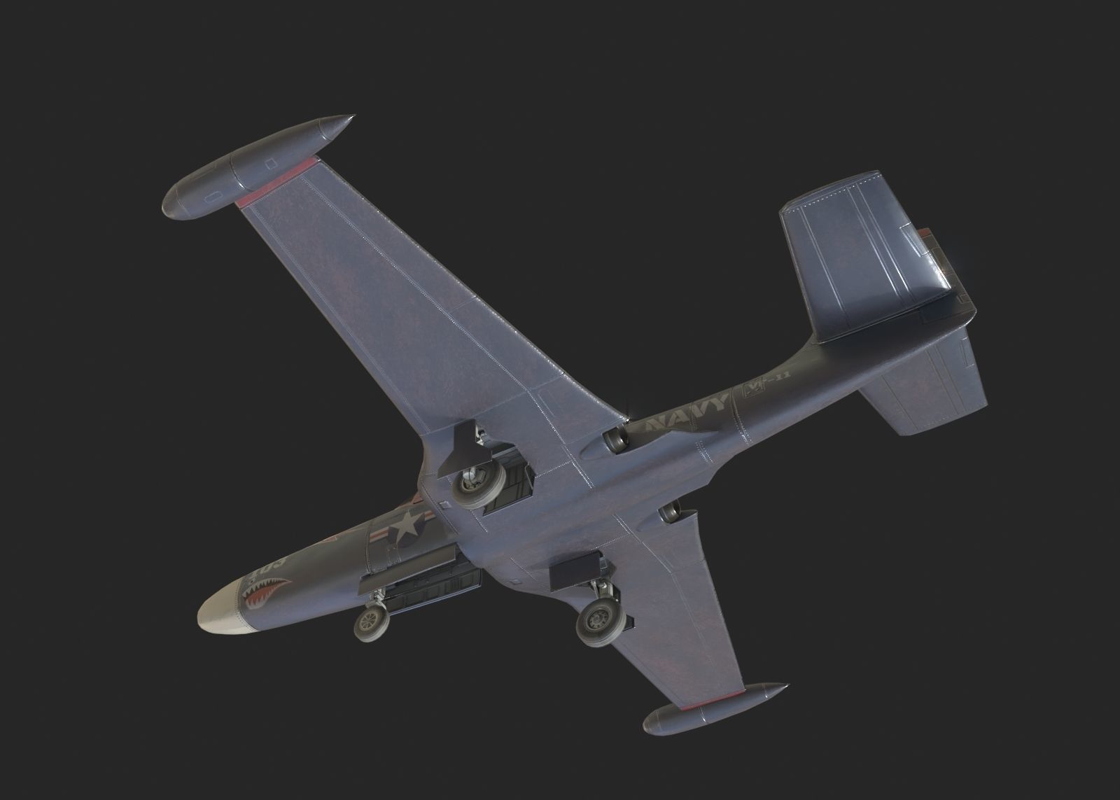 US Navy F2H Banshee fighter Korean War Low-poly 3D model_5