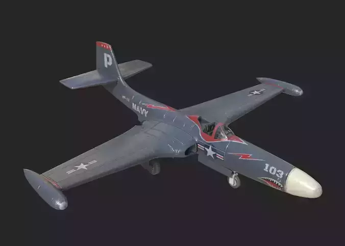 US Navy F2H Banshee fighter Korean War Low-poly 3D model