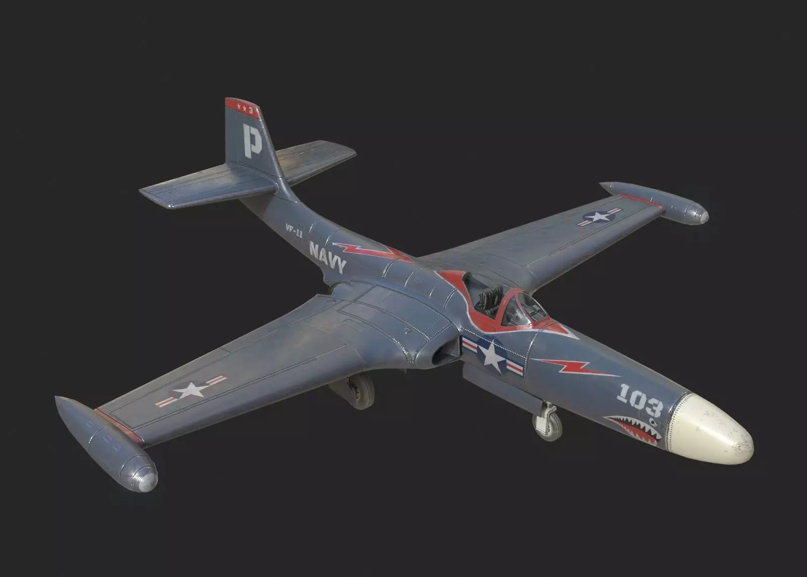 US Navy F2H Banshee fighter Korean War Low-poly 3D model_0