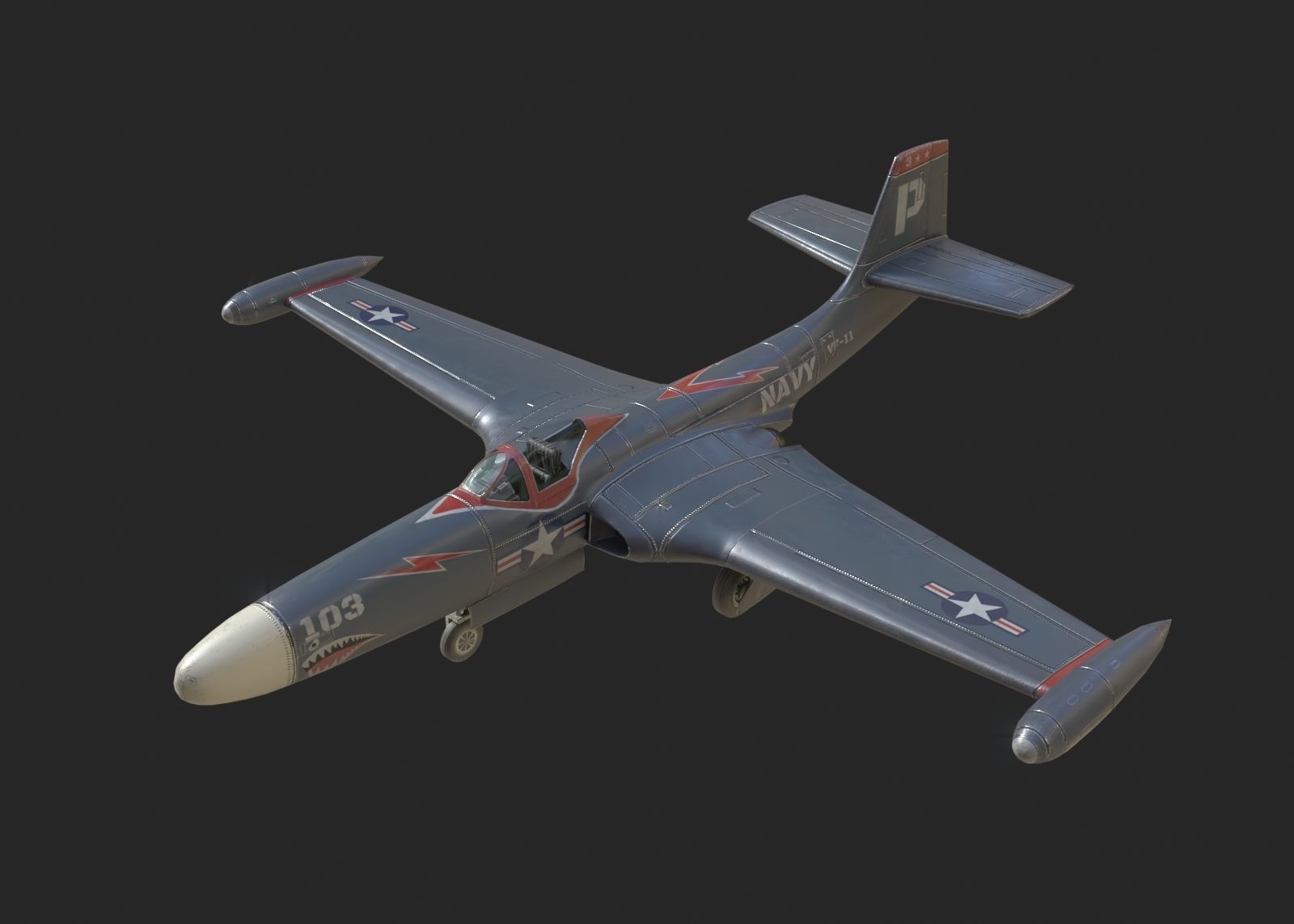 US Navy F2H Banshee fighter Korean War Low-poly 3D model_3