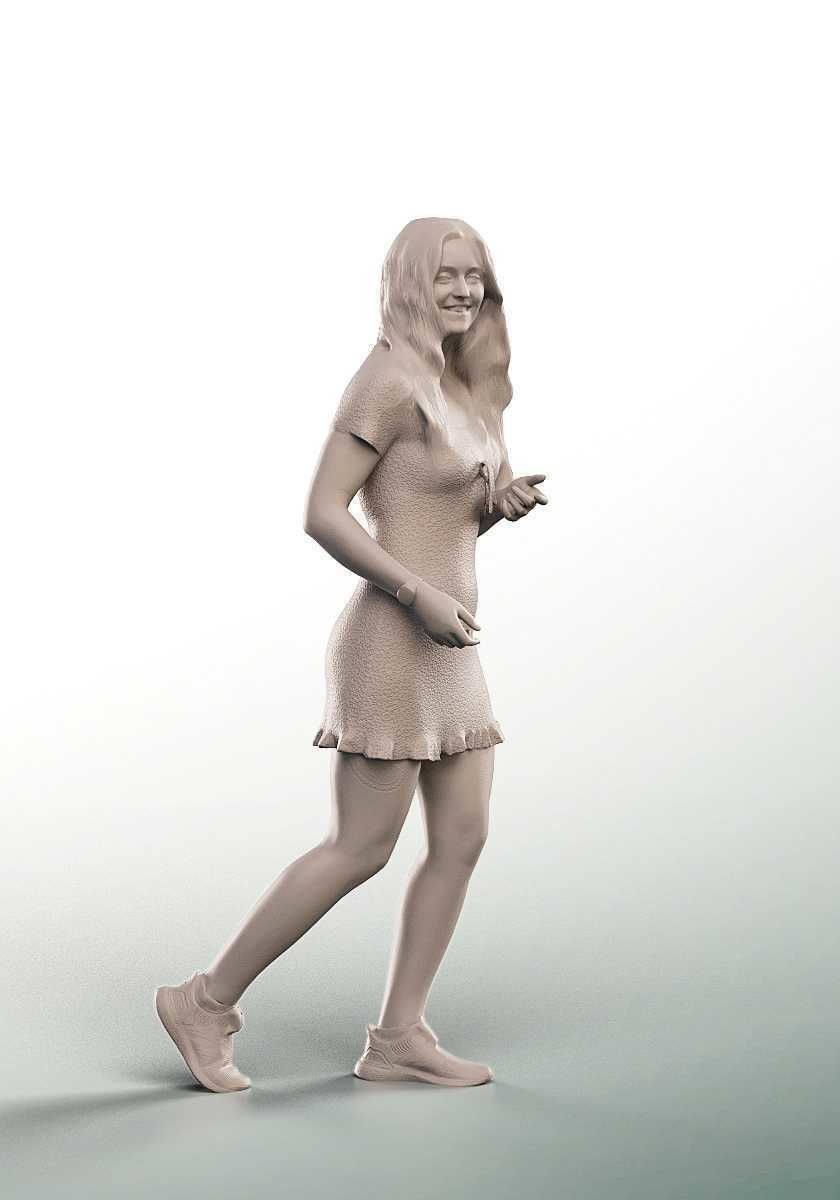 Maria 12901 - Walking Young Woman In Summer Dress Low-poly 3D model_4