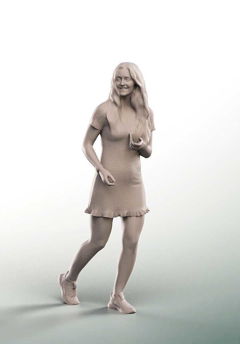 Maria 12901 - Walking Young Woman In Summer Dress Low-poly 3D model_3
