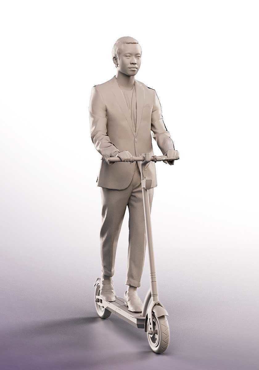 Henrik 12559 - Asian Man Riding Escooter Low-poly 3D model_3