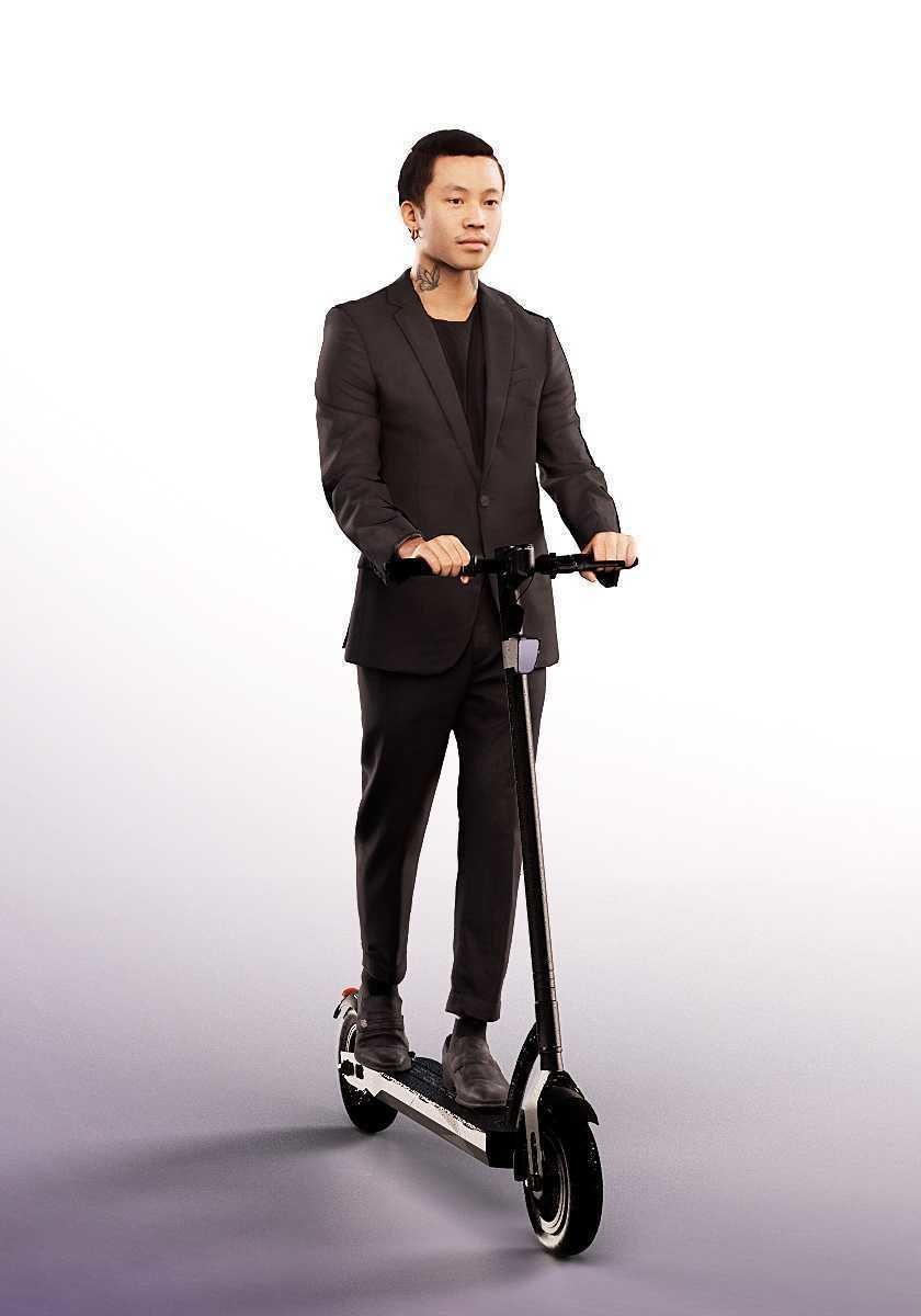 Henrik 12559 - Asian Man Riding Escooter Low-poly 3D model_1