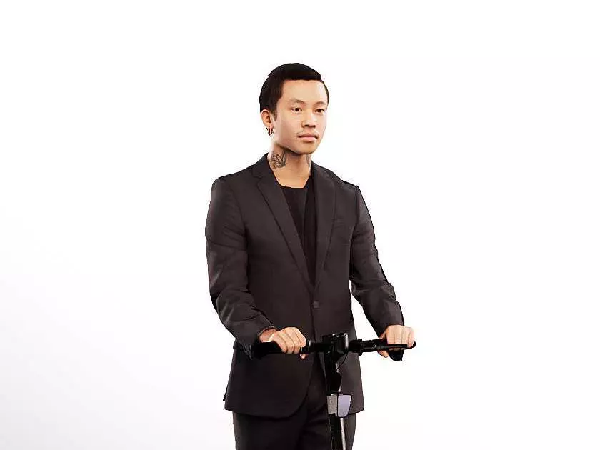 Henrik 12559 - Asian Man Riding Escooter Low-poly 3D model_0