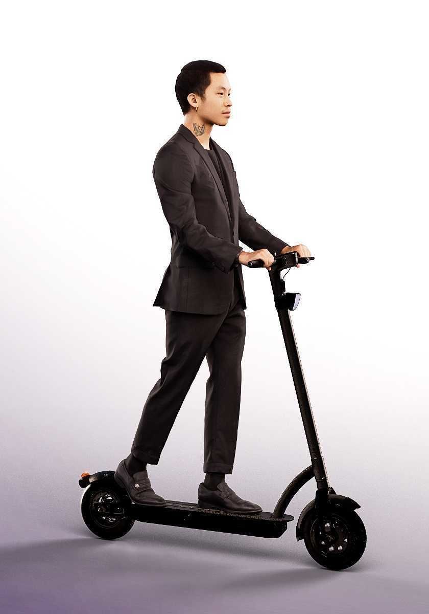Henrik 12559 - Asian Man Riding Escooter Low-poly 3D model_2
