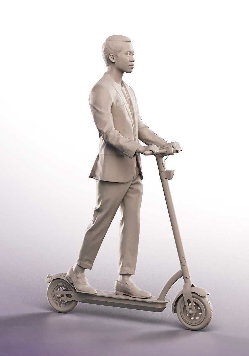 Henrik 12559 - Asian Man Riding Escooter Low-poly 3D model_4