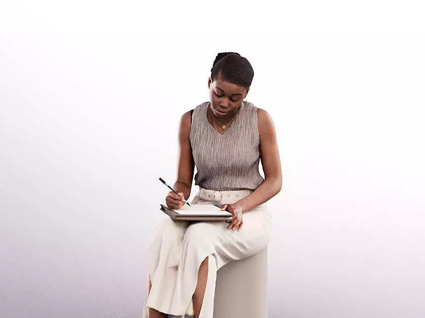 Serina 11202 - Sitting Black Woman Writing On Block Low-poly 3D model