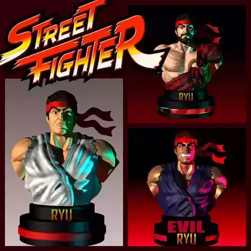 RYU 3 PACK VERSION STREET FIGHTERS BUST 3D print model