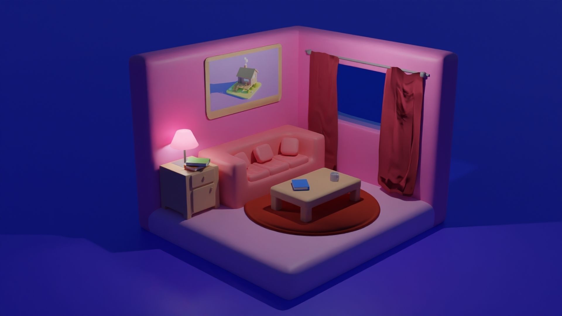 Living Room Low-poly 3D model_1