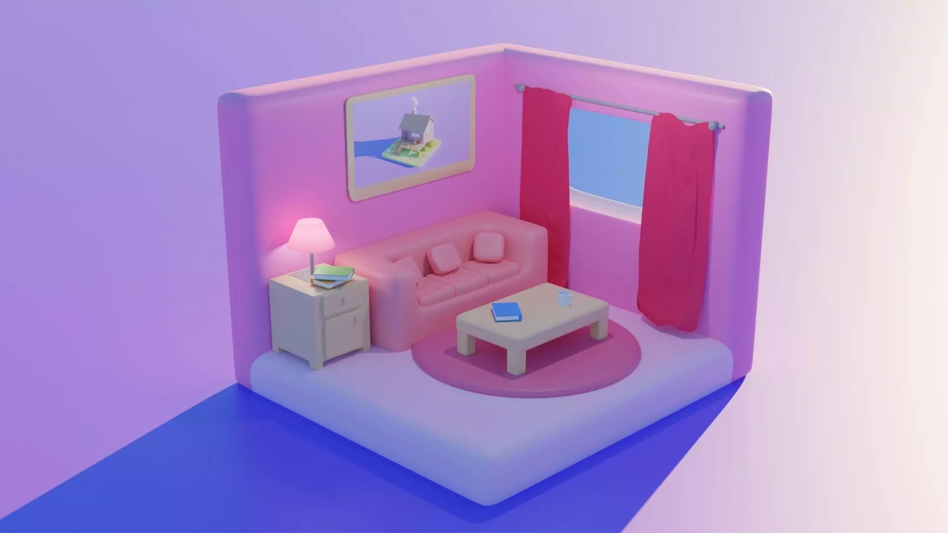 Living Room Low-poly 3D model_0