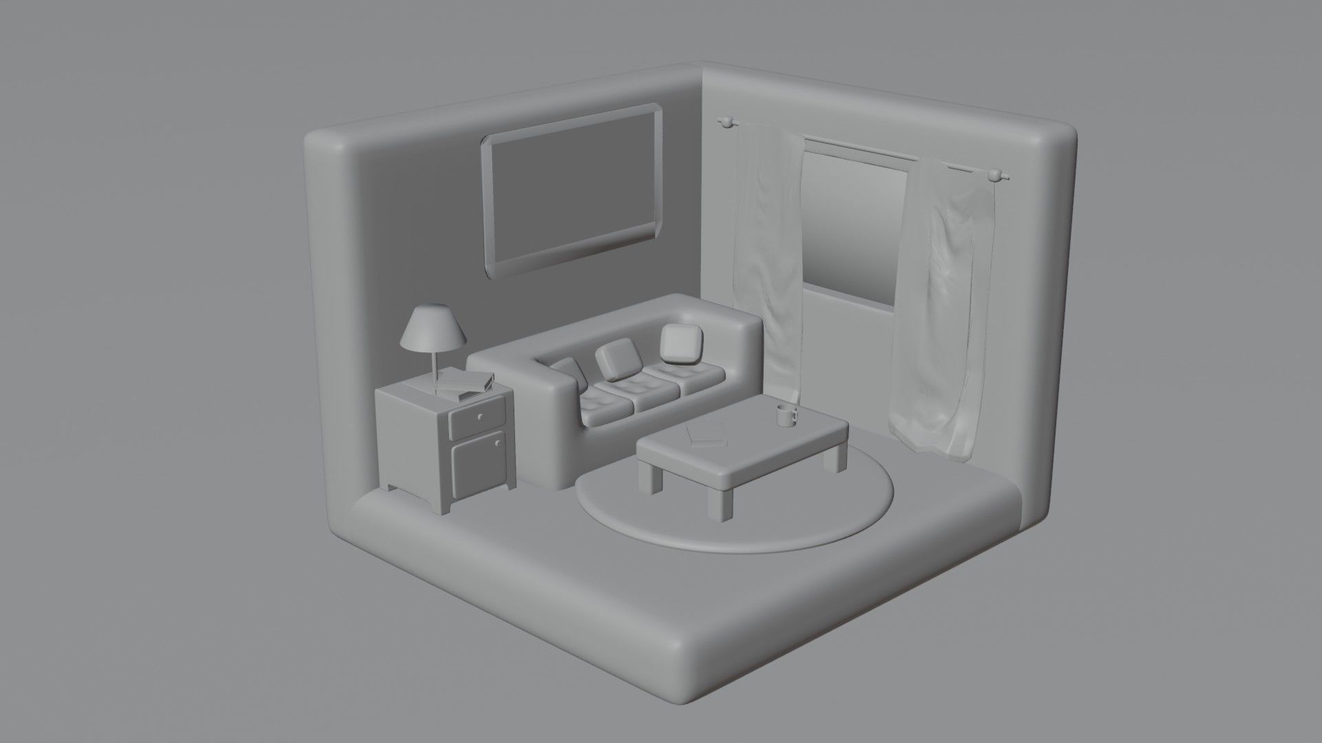 Living Room Low-poly 3D model_3