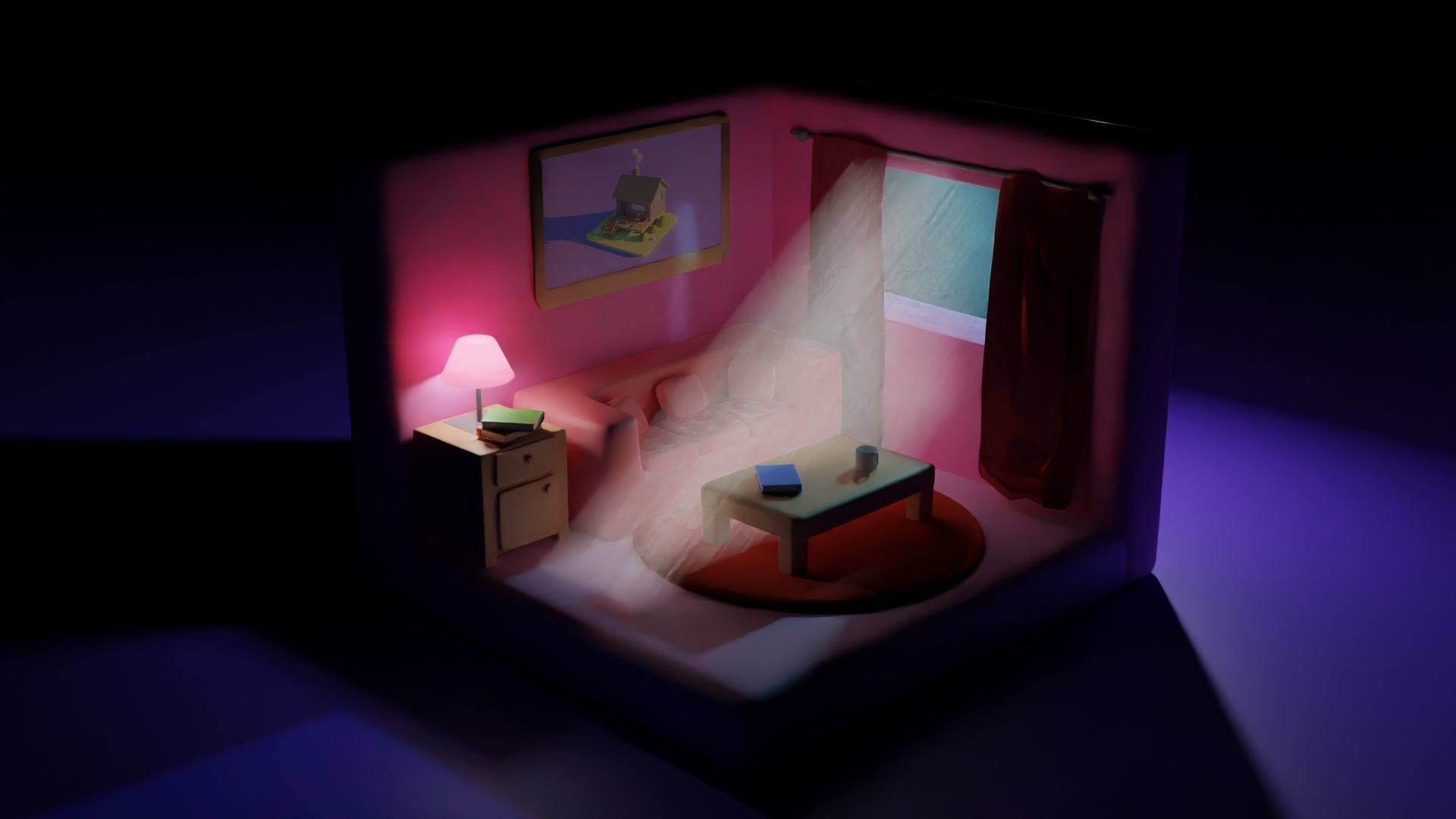 Living Room Low-poly 3D model_2