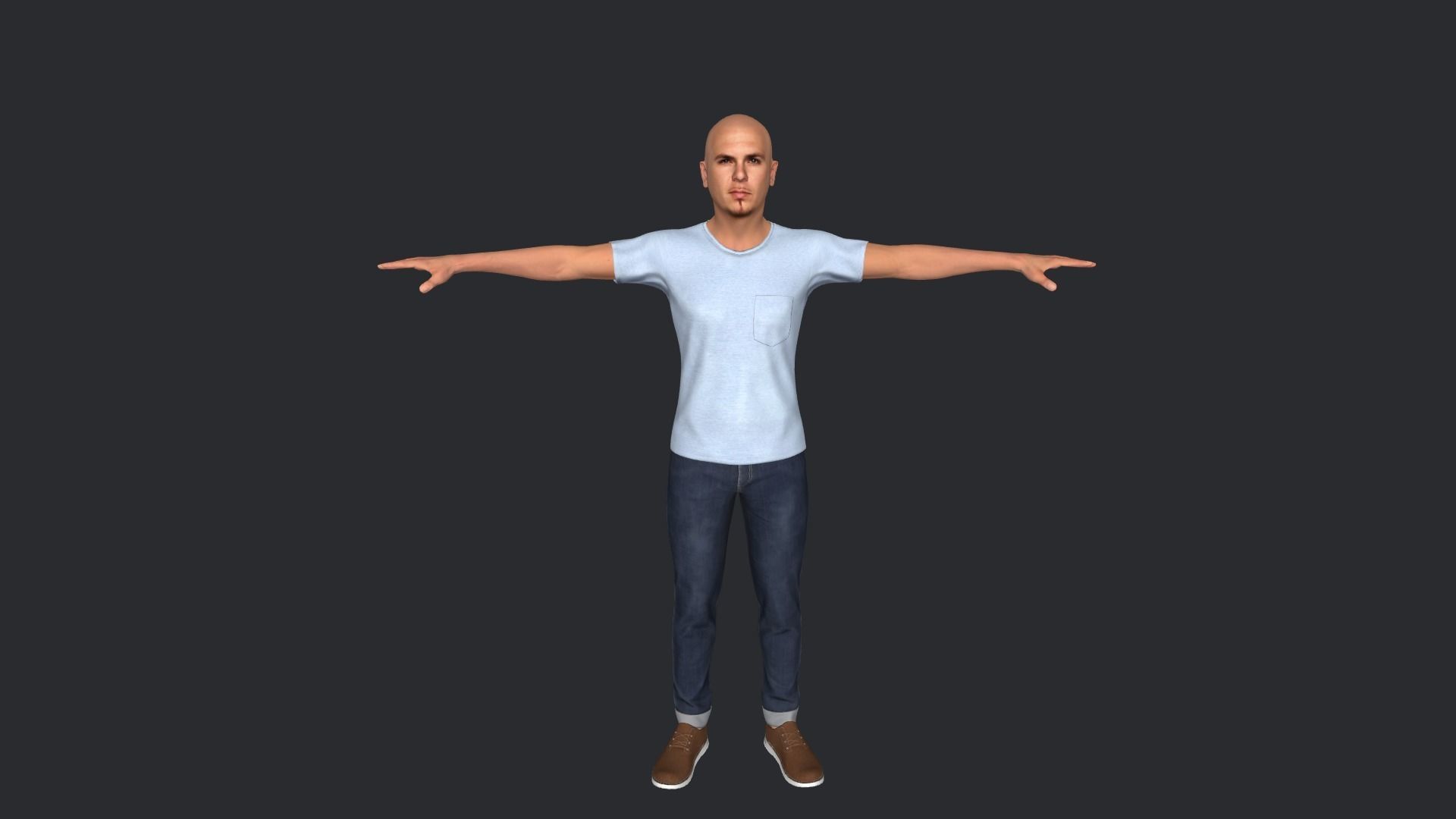 pitbull Singer Hyper Realistic Full Body Rigged Character 3D model_7