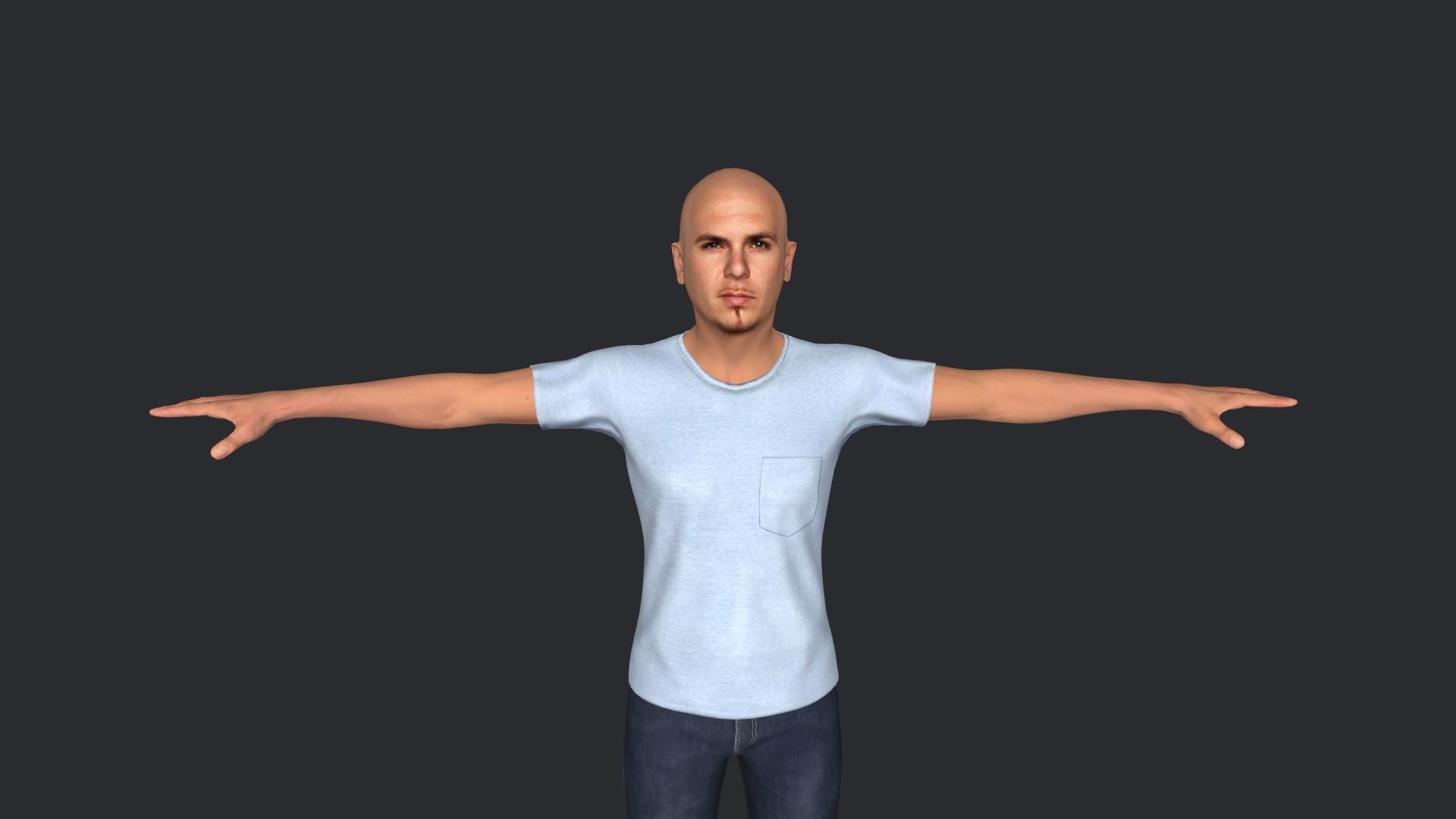 pitbull Singer Hyper Realistic Full Body Rigged Character 3D model_6