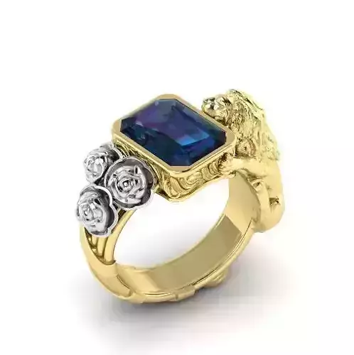 Ring with lion and flowers N01352