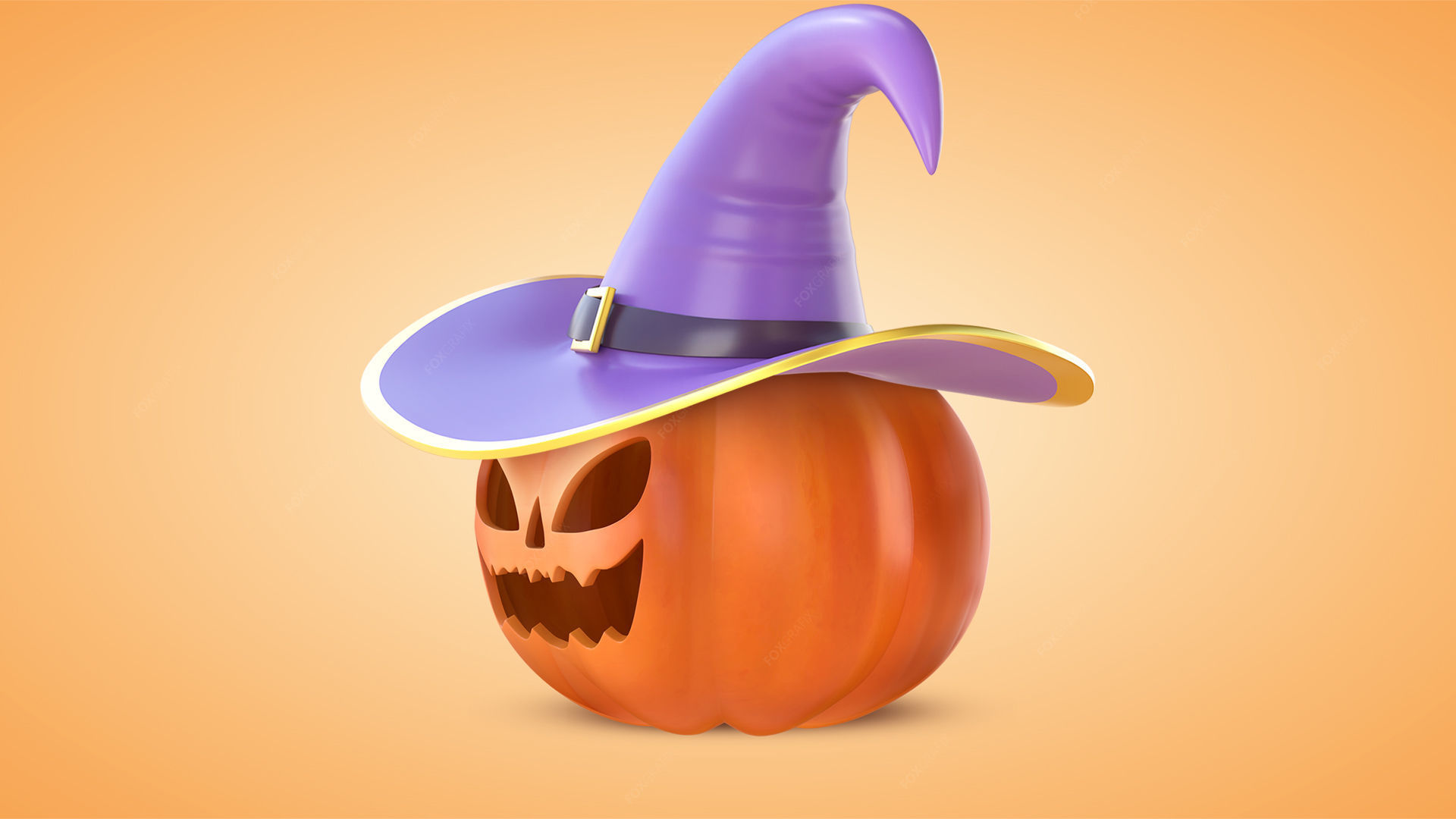 Pumpkin With Witch Hat Low-poly 3D model_1