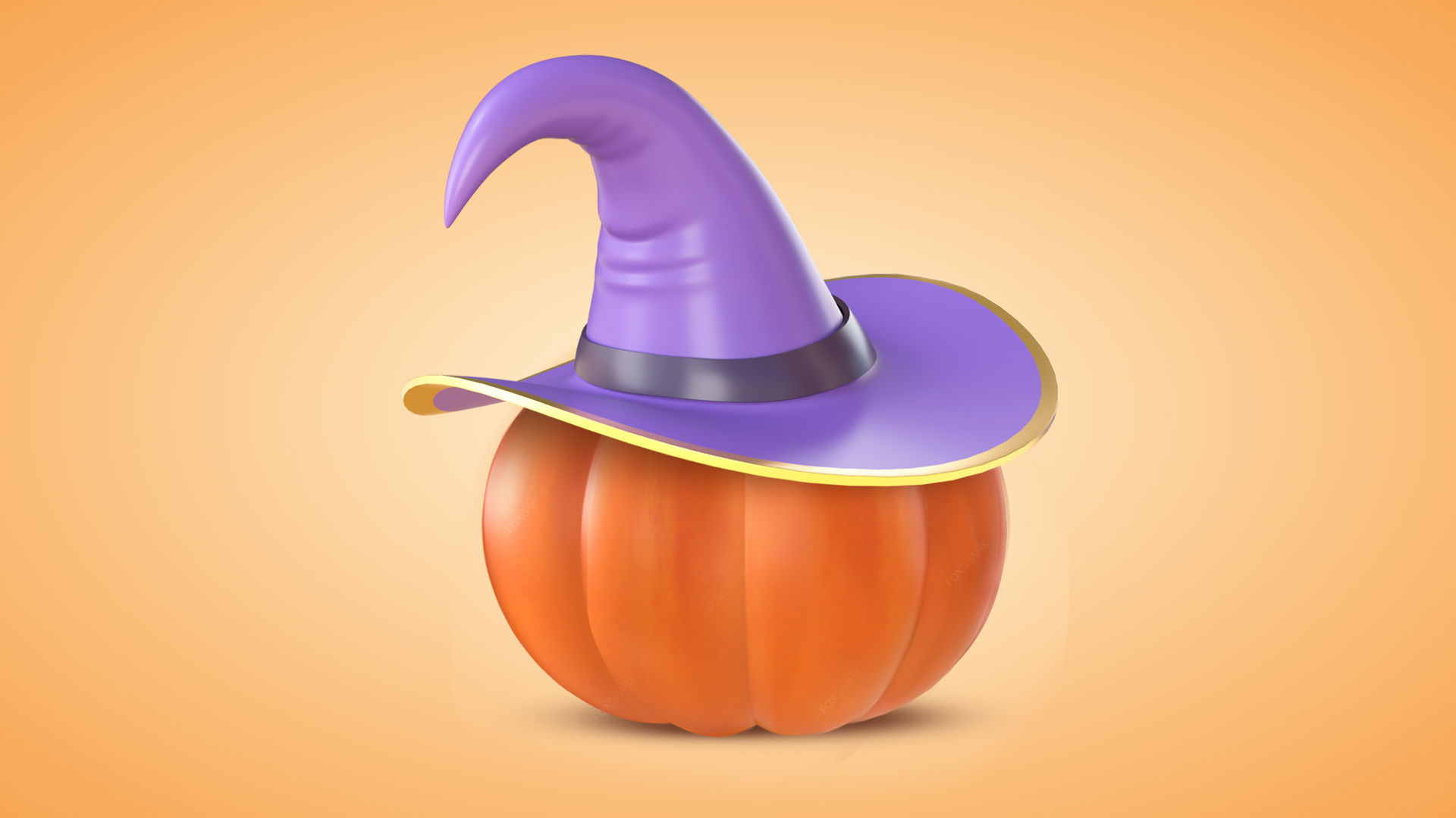 Pumpkin With Witch Hat Low-poly 3D model_3