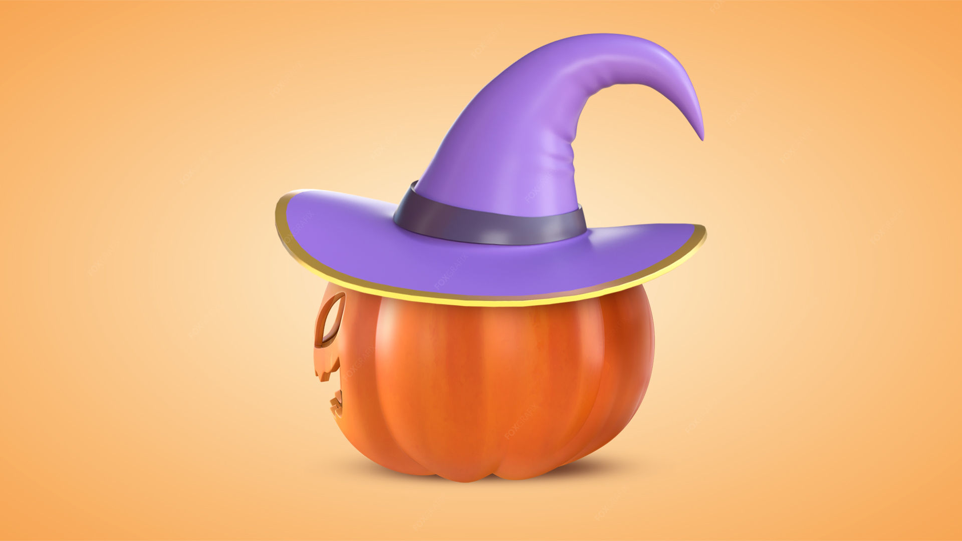 Pumpkin With Witch Hat Low-poly 3D model_2