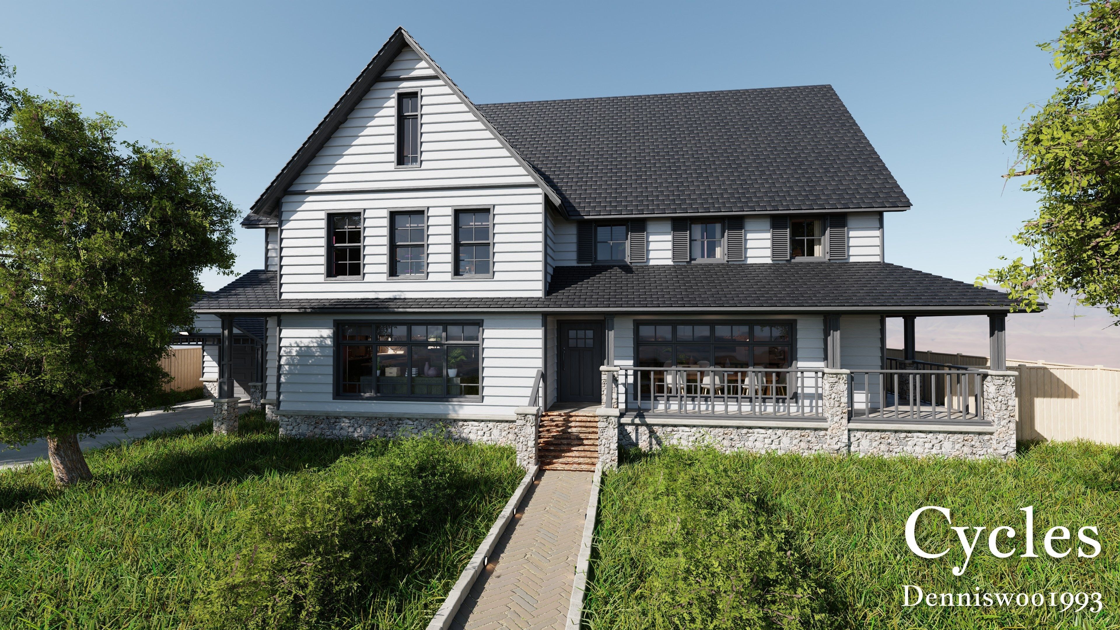 Modular Classic Style American House 18 Low-poly 3D model_3