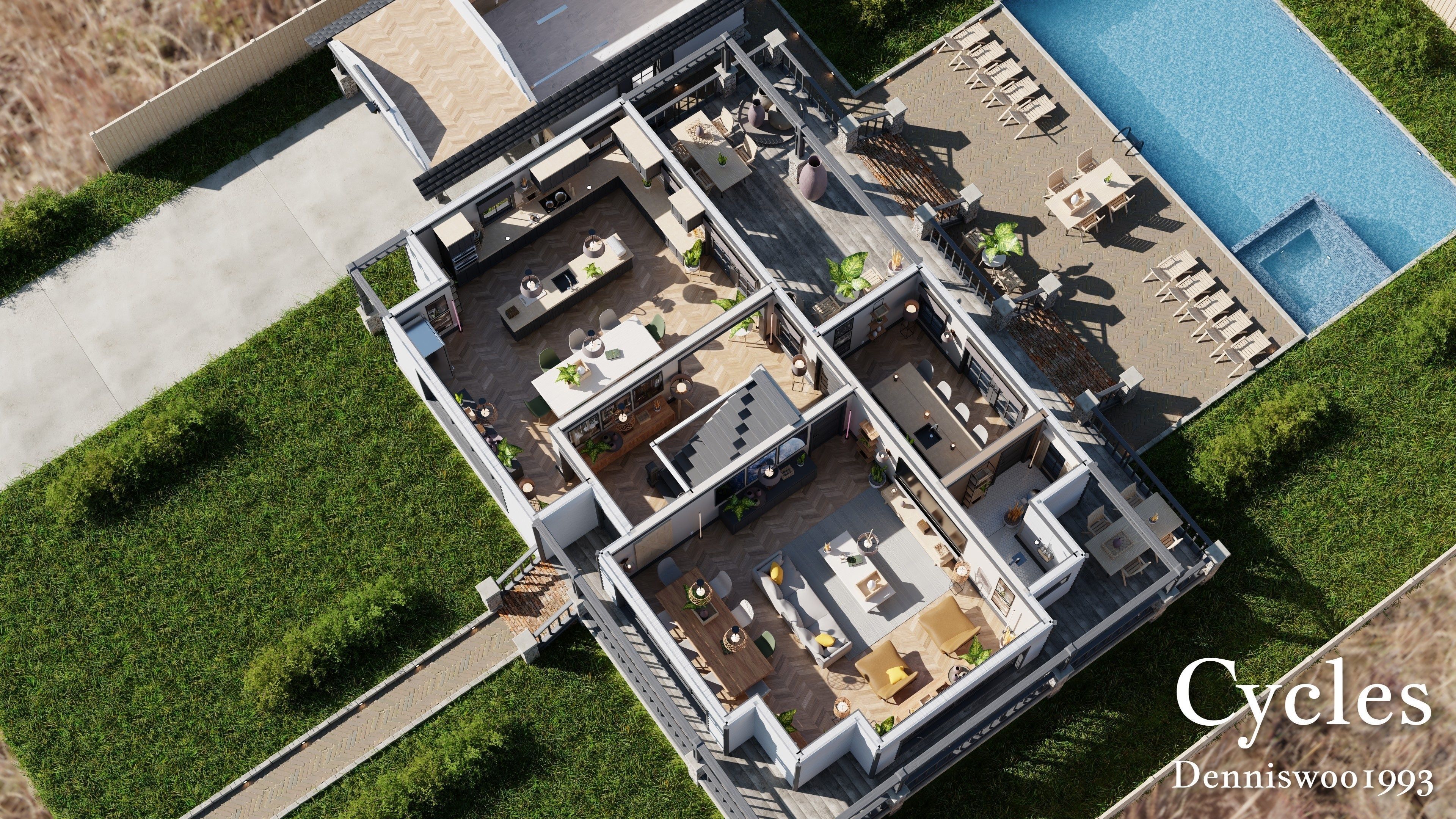 Modular Classic Style American House 18 Low-poly 3D model_5