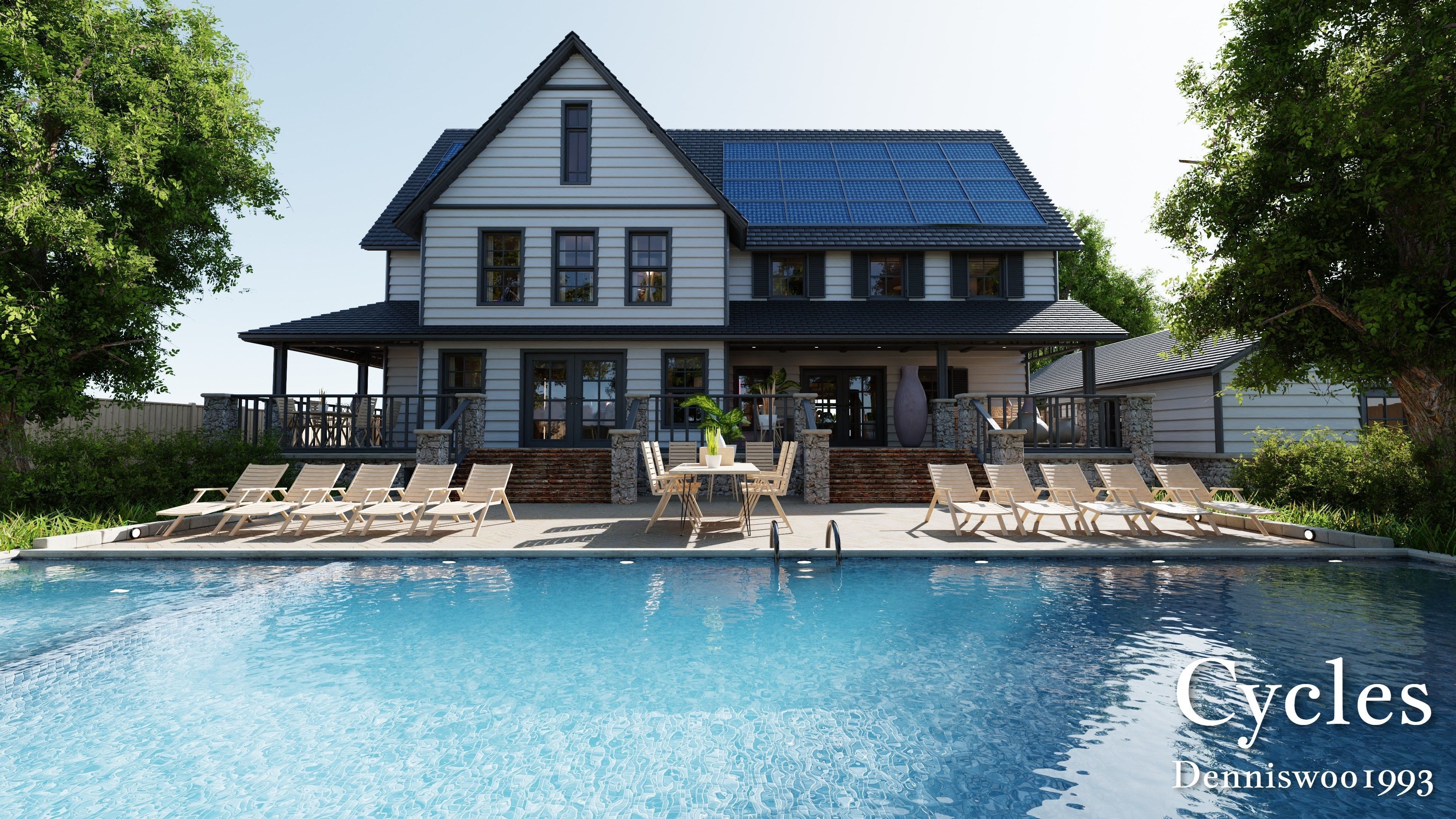 Modular Classic Style American House 18 Low-poly 3D model_11