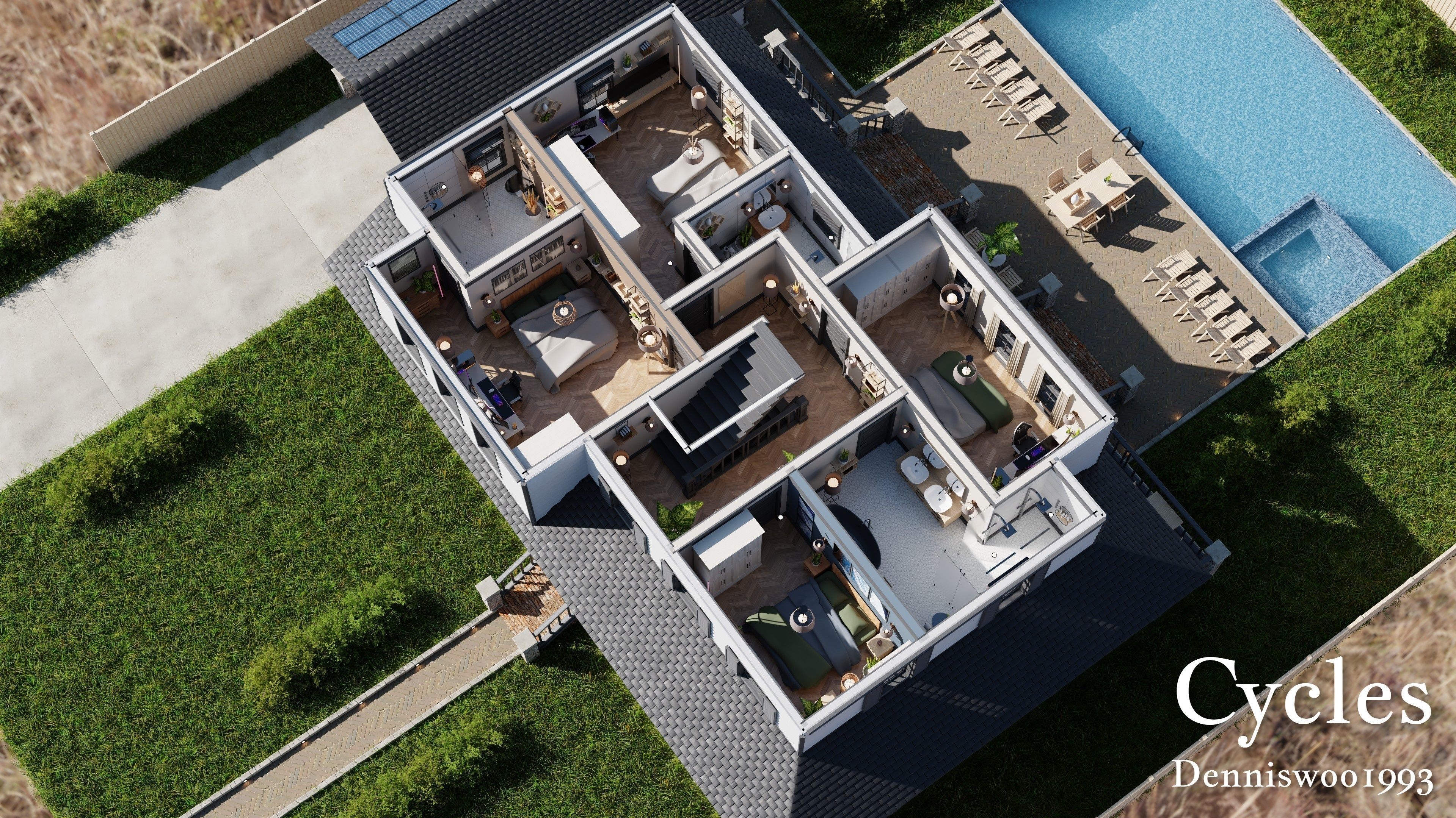 Modular Classic Style American House 18 Low-poly 3D model_6