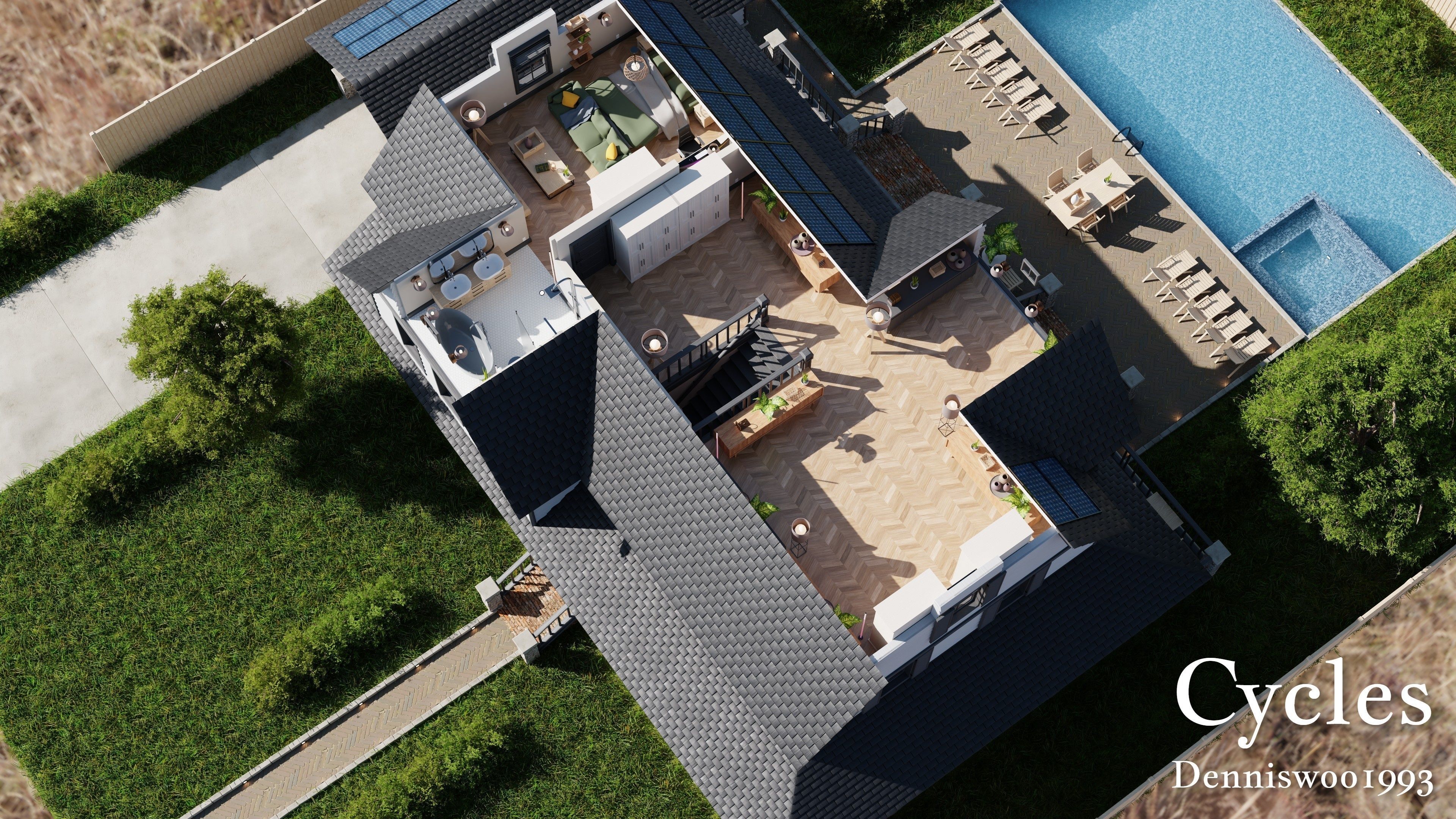 Modular Classic Style American House 18 Low-poly 3D model_8