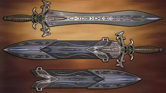 Fantasy Sword 29 With Scabbard 3D Model