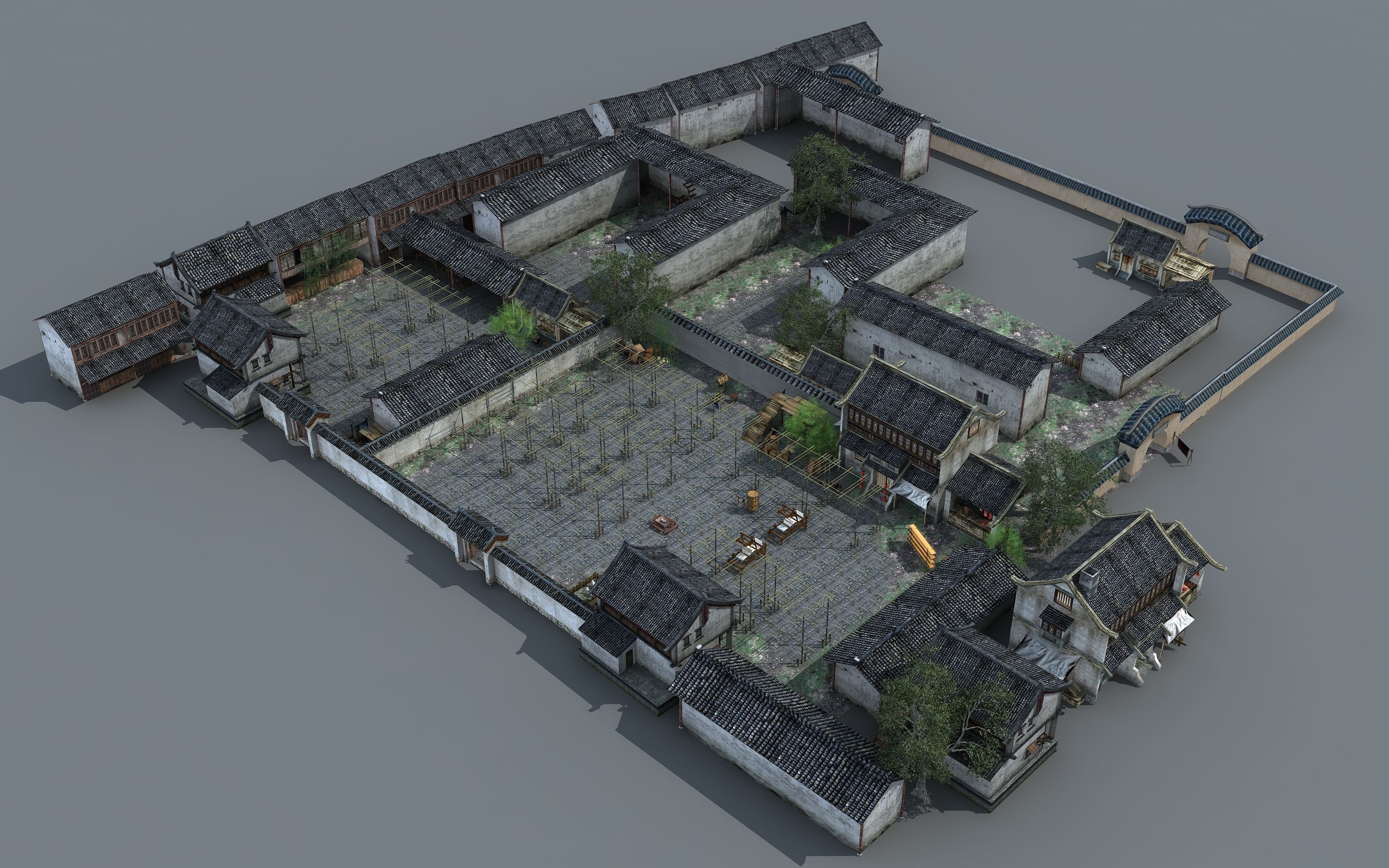 Old Courtyard Low-poly 3D model_1
