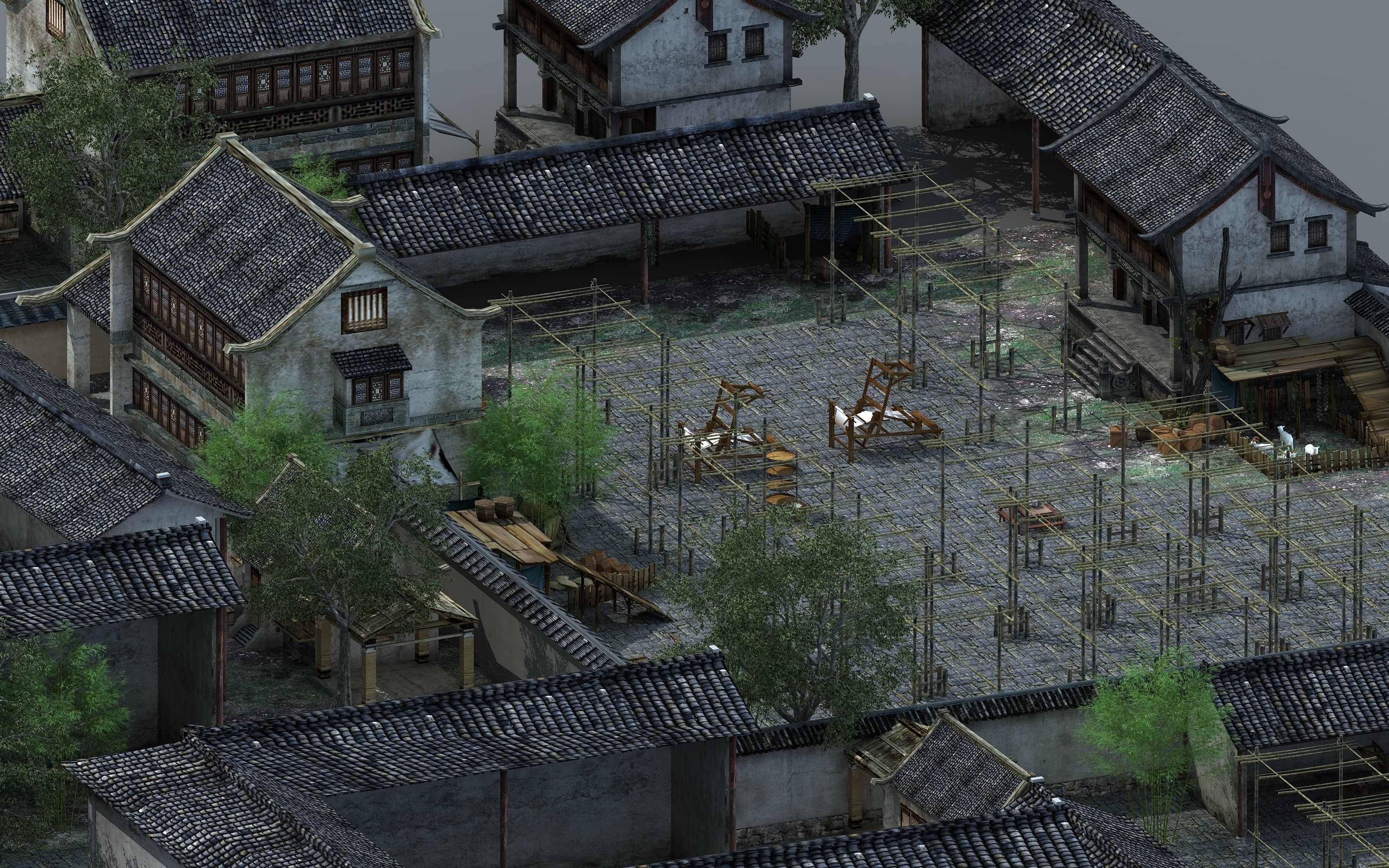 Old Courtyard Low-poly 3D model_3