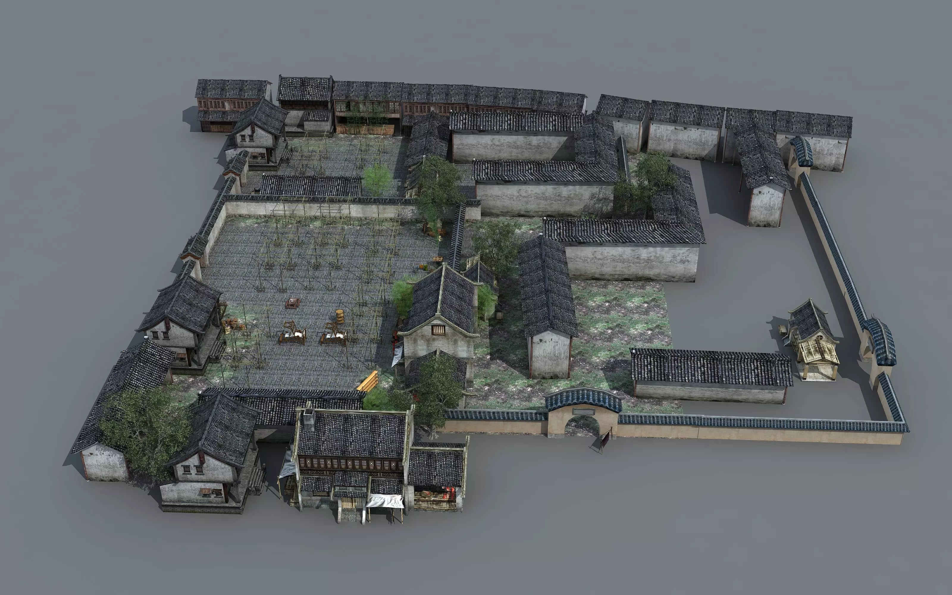 Old Courtyard Low-poly 3D model_0