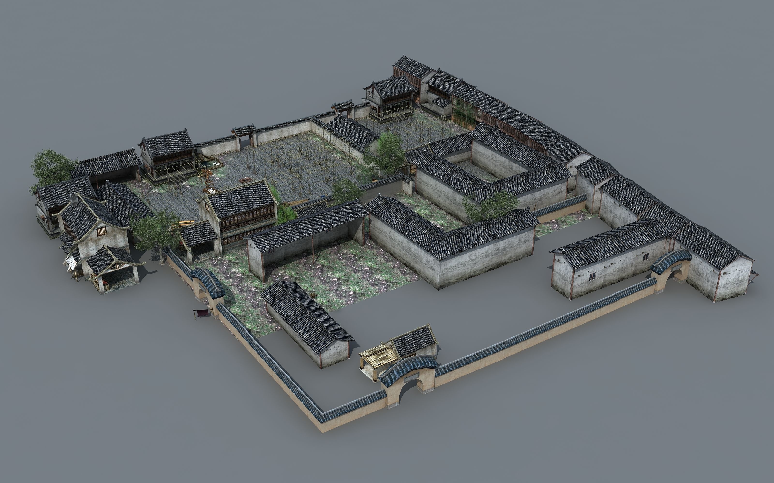 Old Courtyard Low-poly 3D model_5