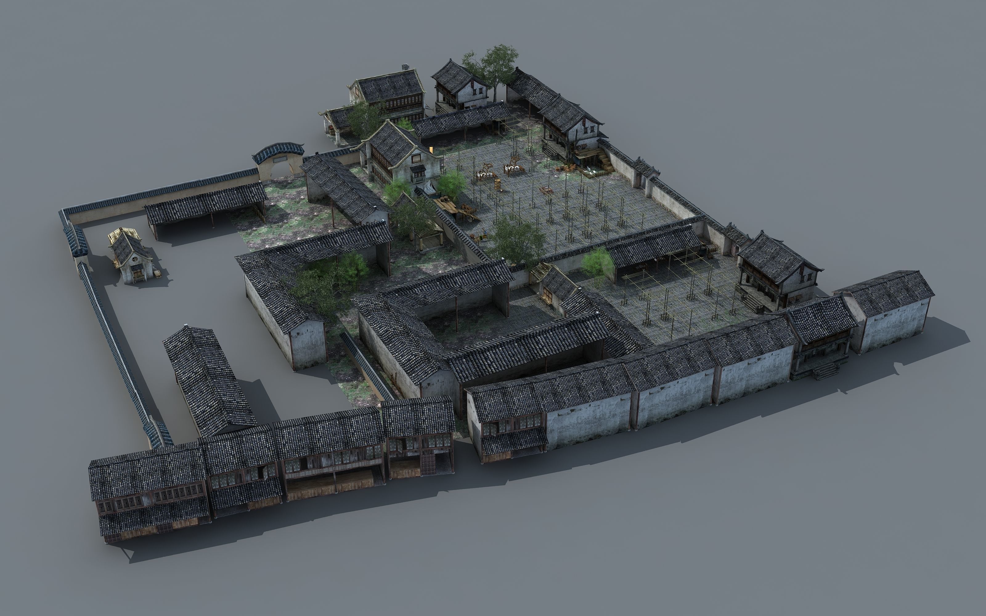 Old Courtyard Low-poly 3D model_6