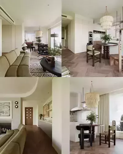 Modern Living Room With Kitchen 3D model