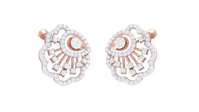 Flowers High Jewelry Diamond Earrings 3dm stl renders details