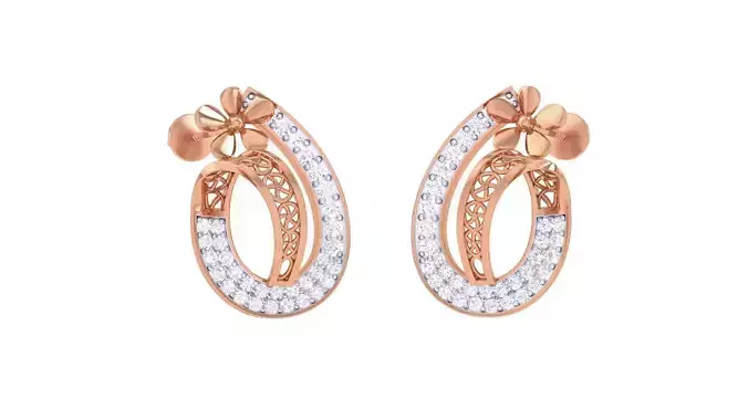 Flower on Mesh High Jewelry Diamond Earrings 3dm stl renders 