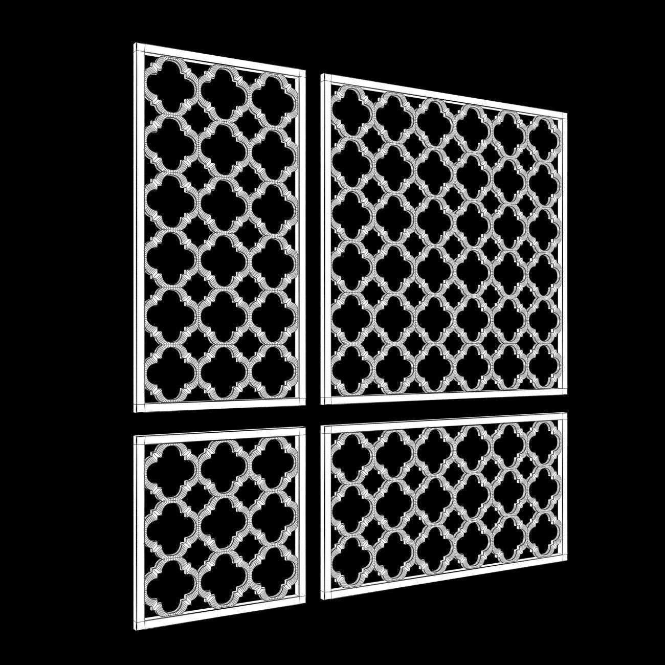 Wood Arabic Islamic pattern decorative grill screen 3D model_5