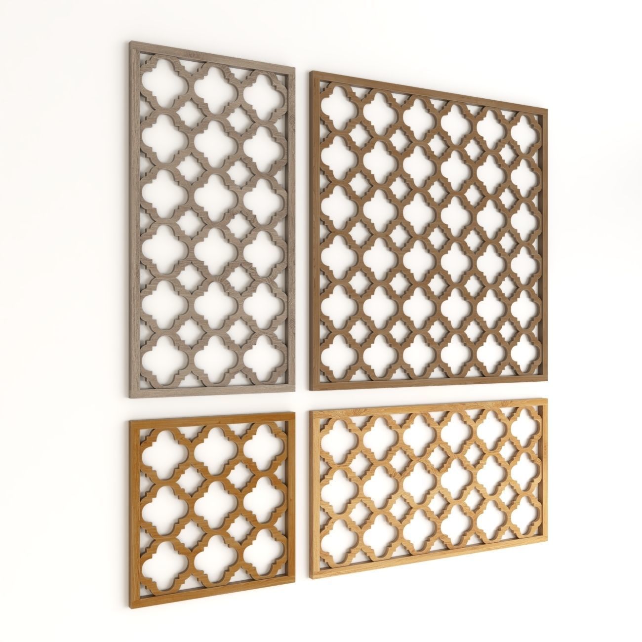 Wood Arabic Islamic pattern decorative grill screen 3D model_2