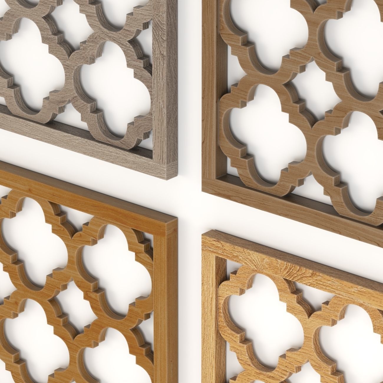 Wood Arabic Islamic pattern decorative grill screen 3D model_1