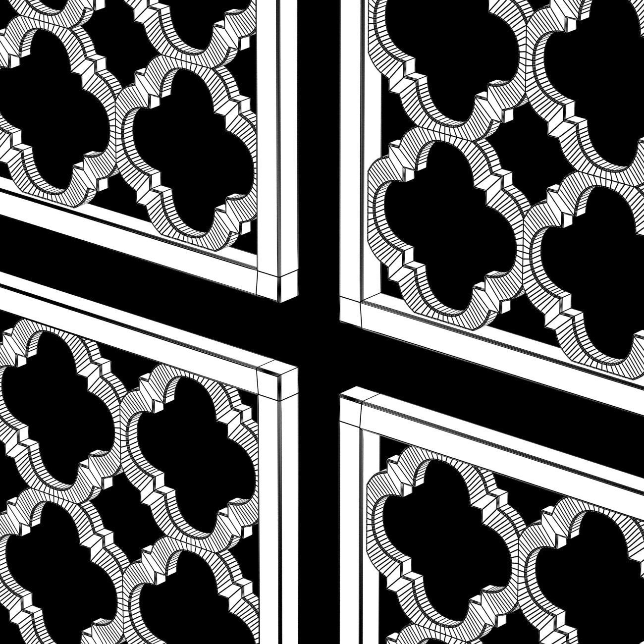 Wood Arabic Islamic pattern decorative grill screen 3D model_4