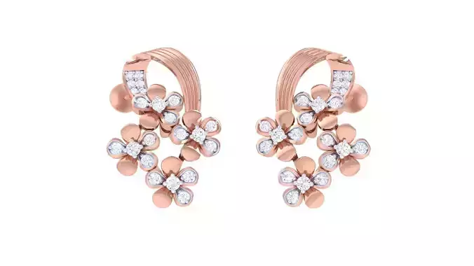 Flower High Jewelry Diamond Earrings 3dm stl renders details