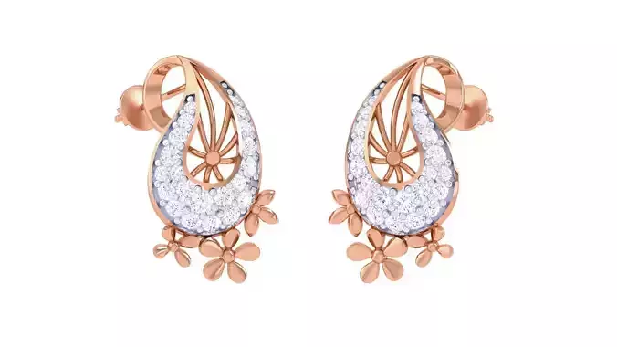 Flowers High Jewelry Diamond Earrings 3dm stl renders details