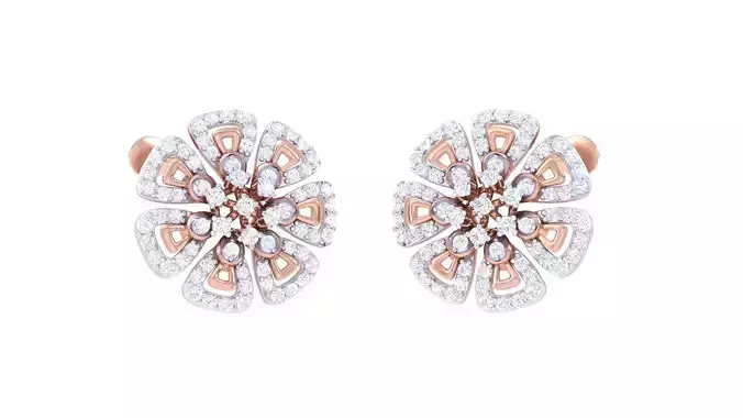 Flower High Jewelry Diamond Earrings 3dm stl renders details