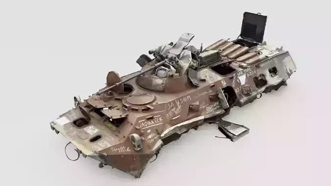 Destroyed BTR-80 wheeled amphibious armoured personnel carrier