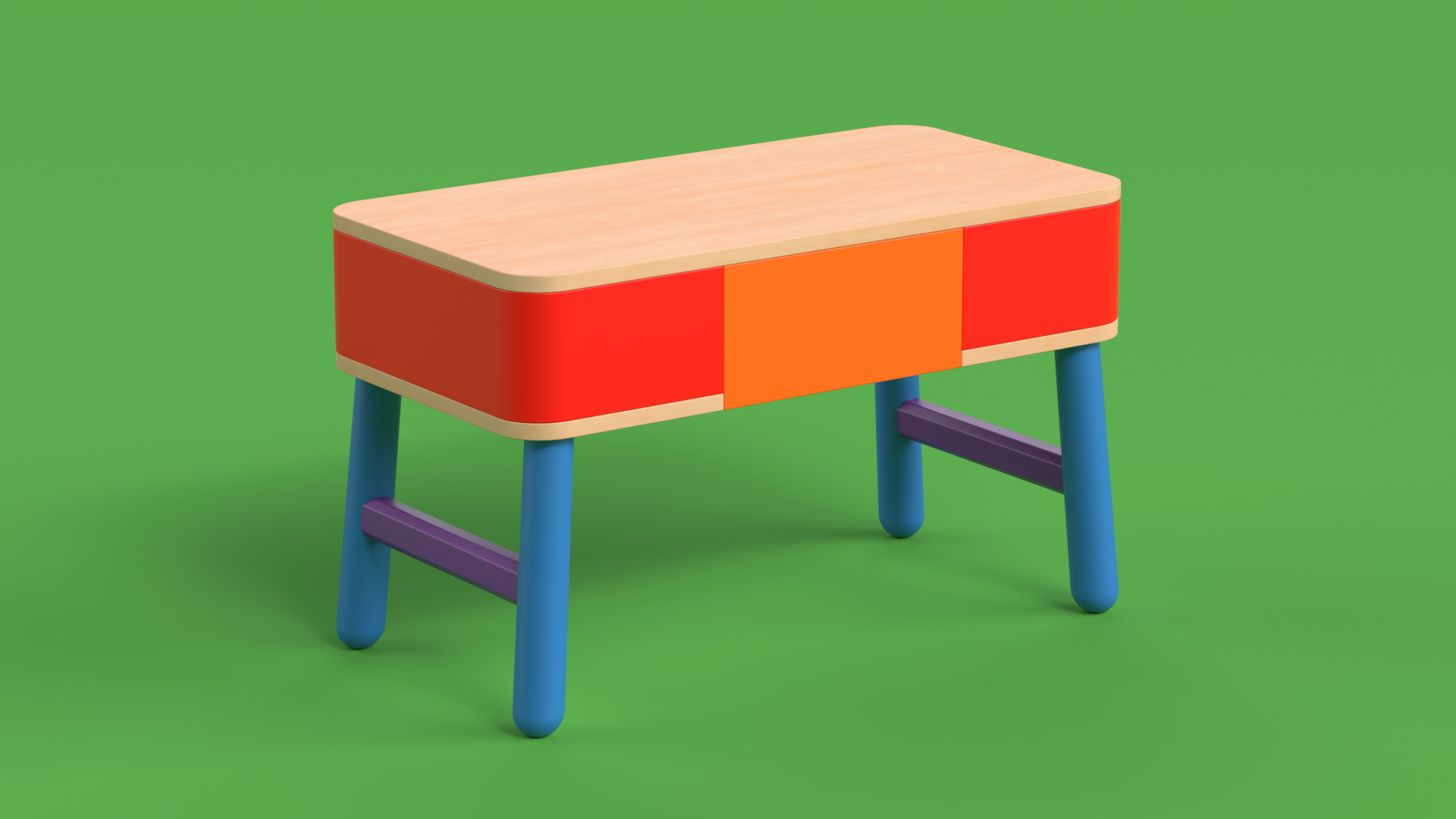Table 16 Study Table for Kids with Storage Low-poly 3D model_2