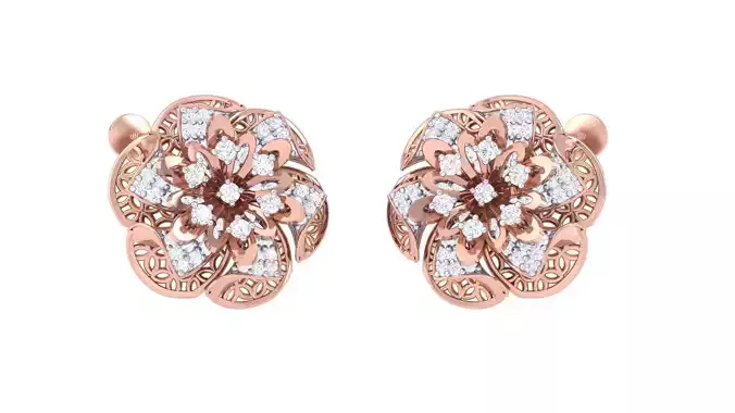 Ultra Vision Flower Wire Mesh High Jewelry Diamond Earrings stl 