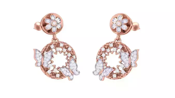 Butterfly on Flower High Jewelry Diamond Earrings 3dm stl render 3D print model
