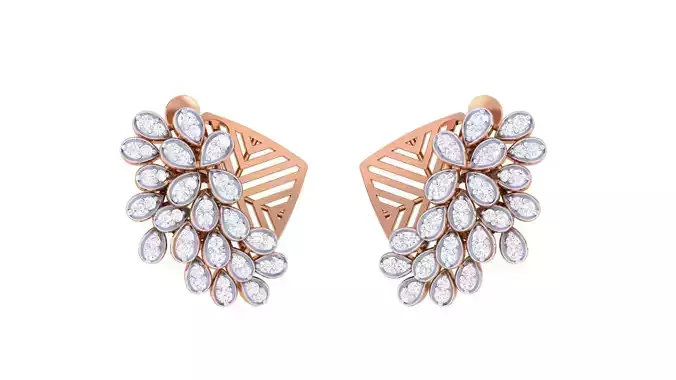 Leaves on Mesh Wire High Jewelry Diamond Earrings 3dm stl render