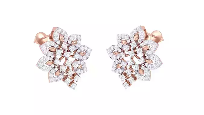 Flower High Jewelry Diamond Earrings 3dm stl renders details 3D print model